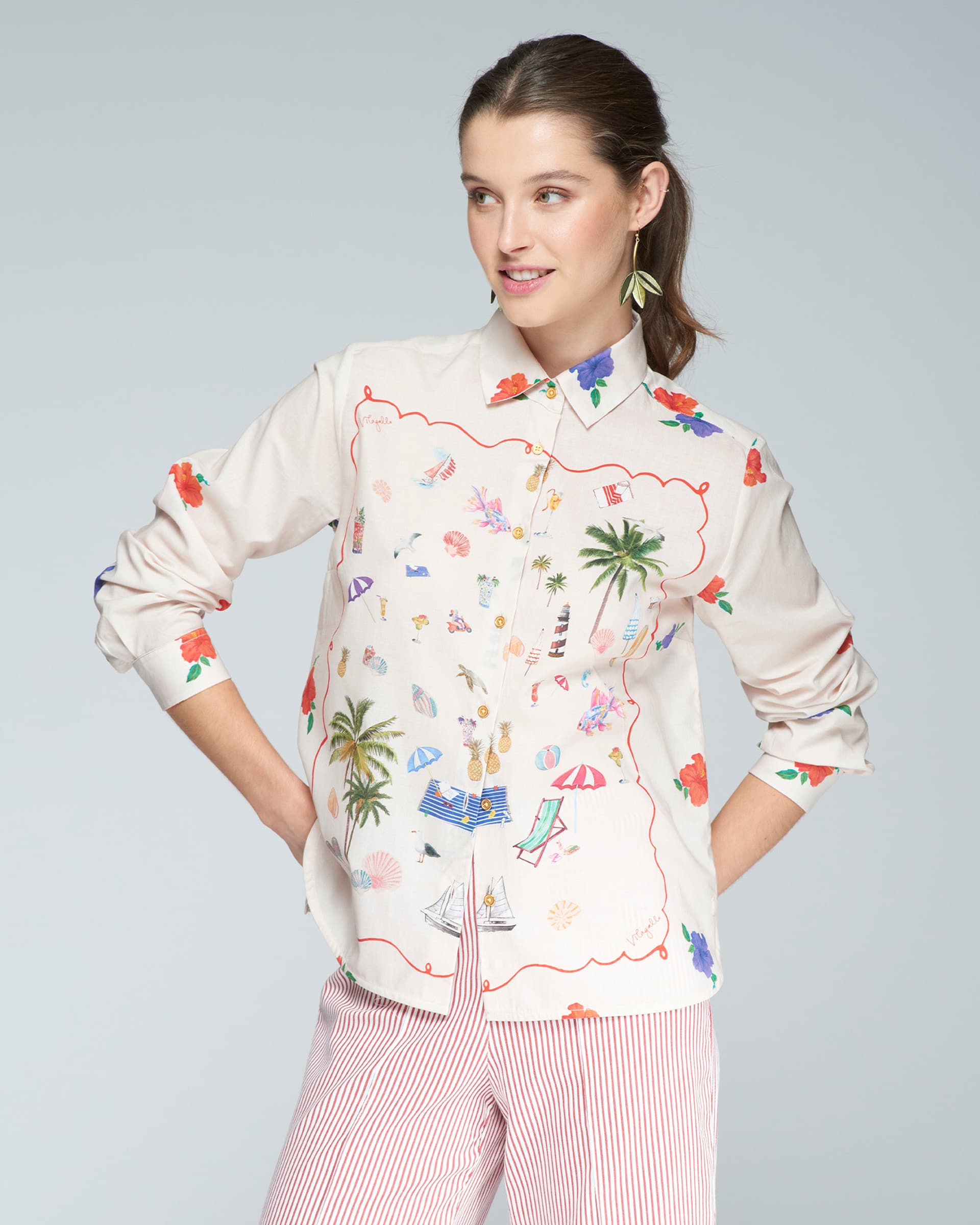 VilaGallo Camisa VilaGallo ISABELLA MENORCA PRINT Bege