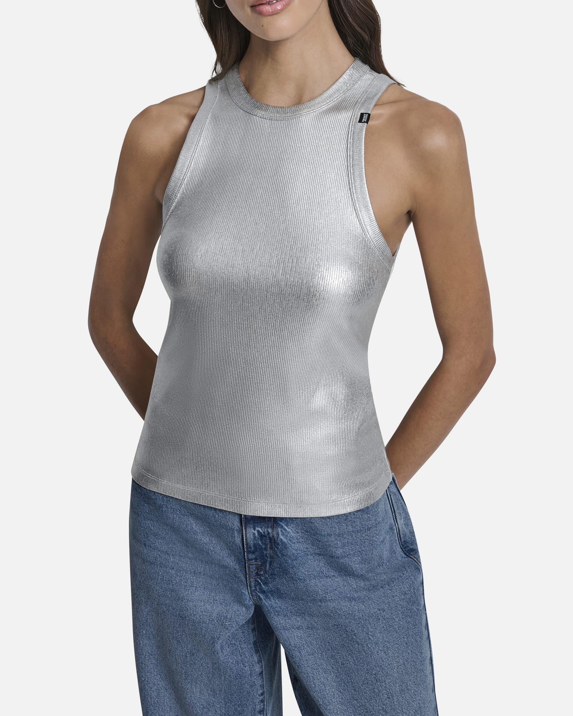 DKNY Jeans Camisola caveada DKNY Jeans DJ5T1566 Prateado
