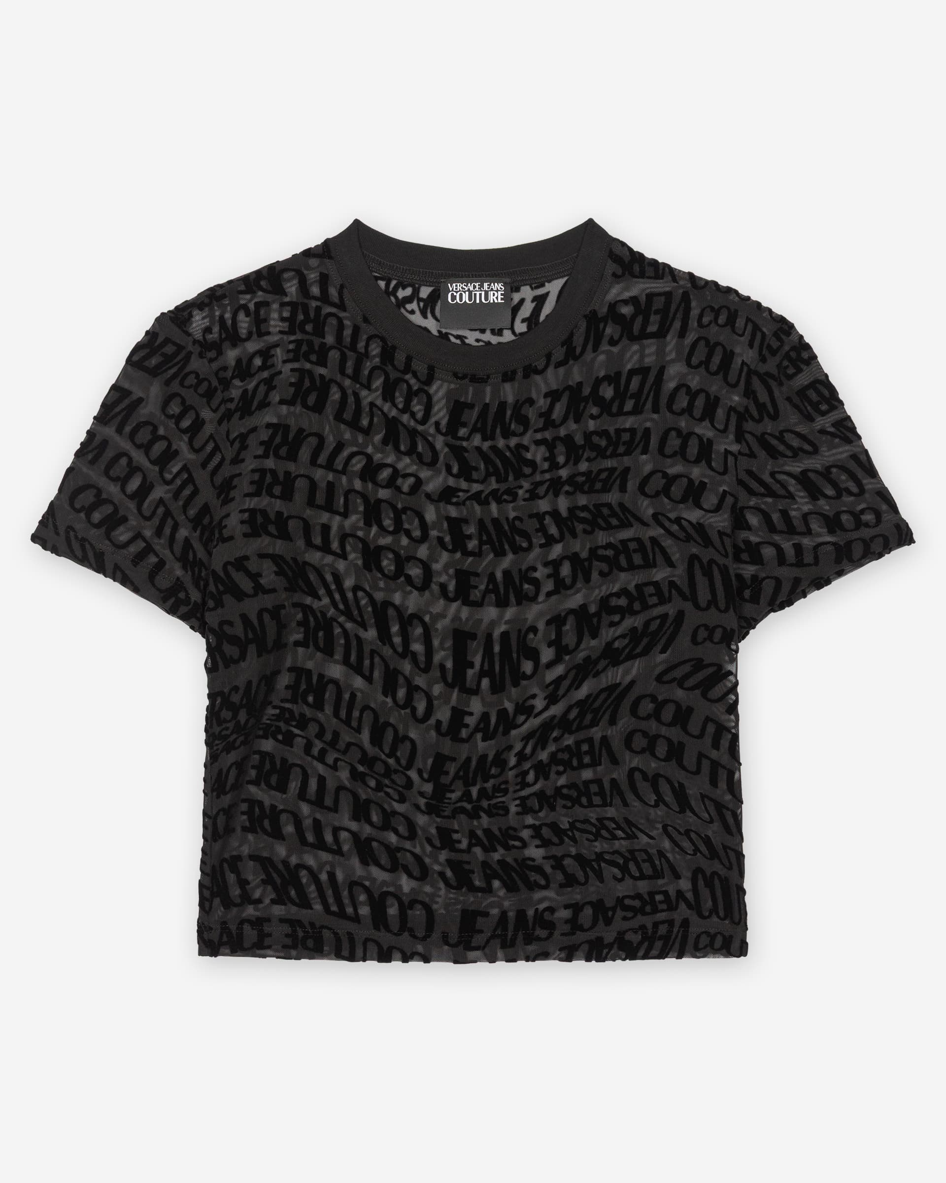 Versace Jeans Couture T-shirt Cropped Versace Jeans Couture Tulle Flock Liquify Preto