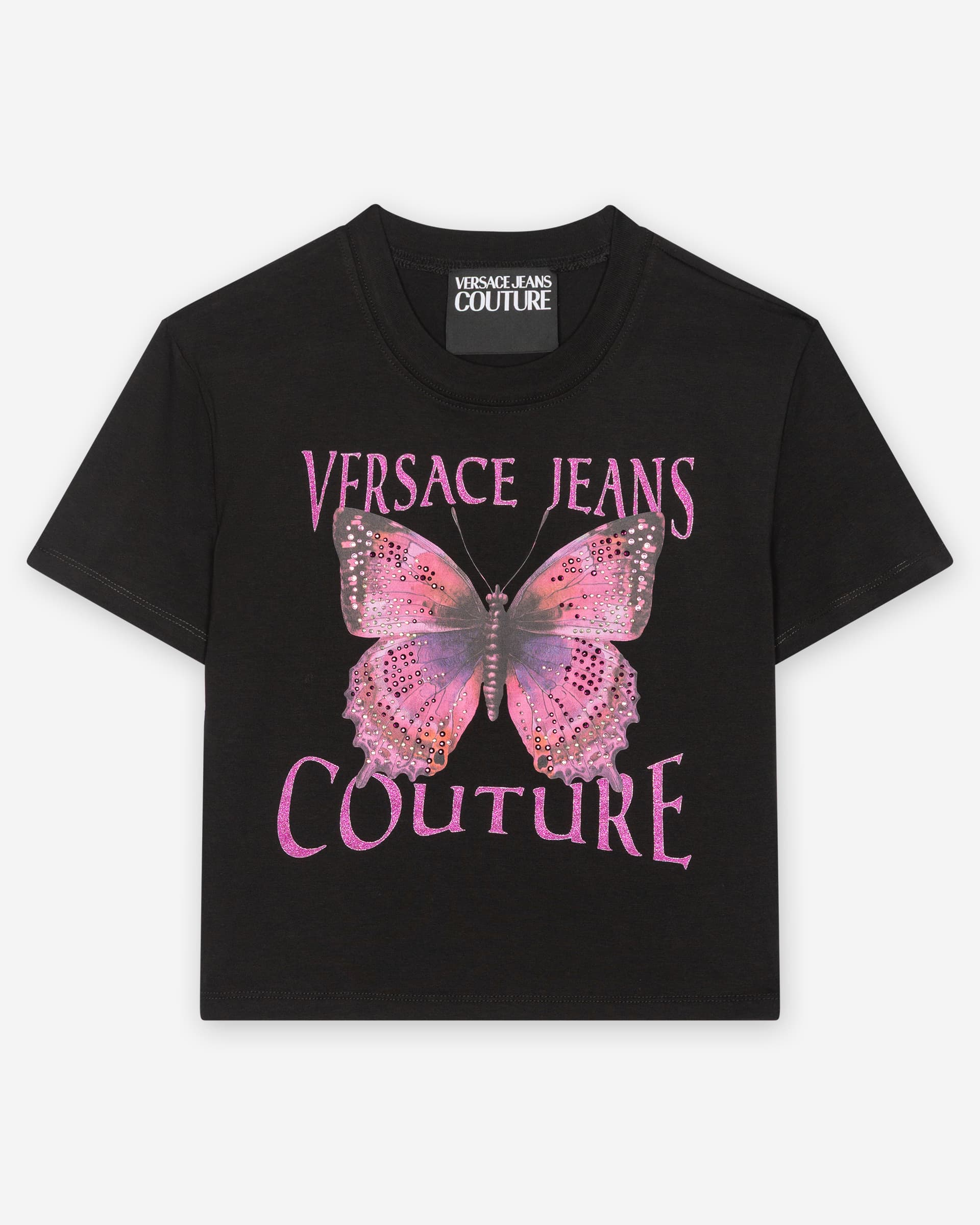 Versace Jeans Couture T-shirt Cropped Versace Jeans Couture Logo Butterfly Preto