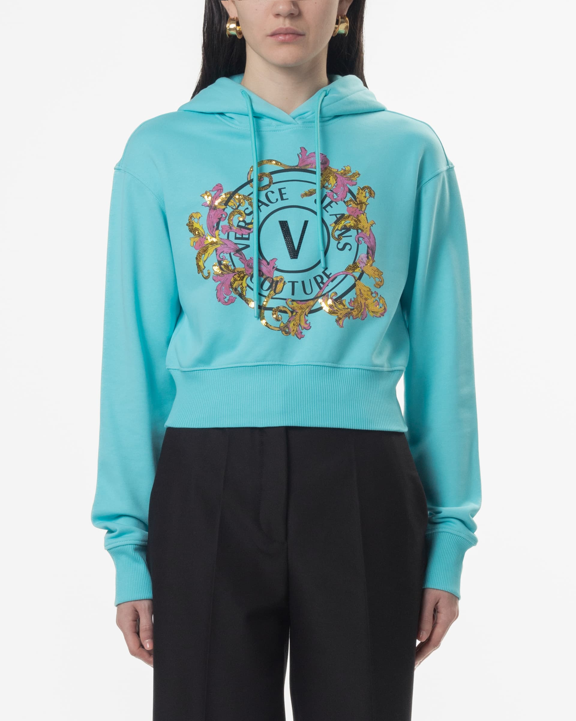 Versace Jeans Couture Hoodie Cropped Versace Jeans Couture 78HAIC01 Azul