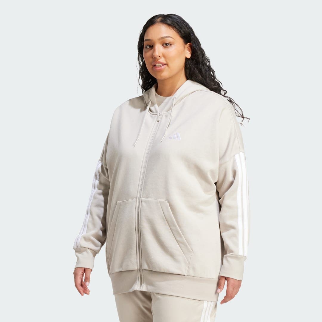 Essentials 3-Stripes Full-Zip Fleece Hettegenser (store størrelser)