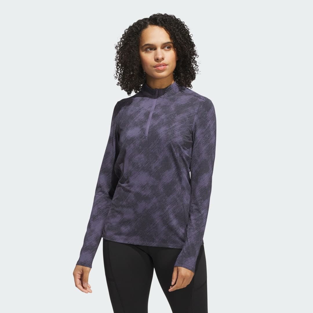 Adidas Ultimate365 Printed Quarter-Zip Mock Neck Top