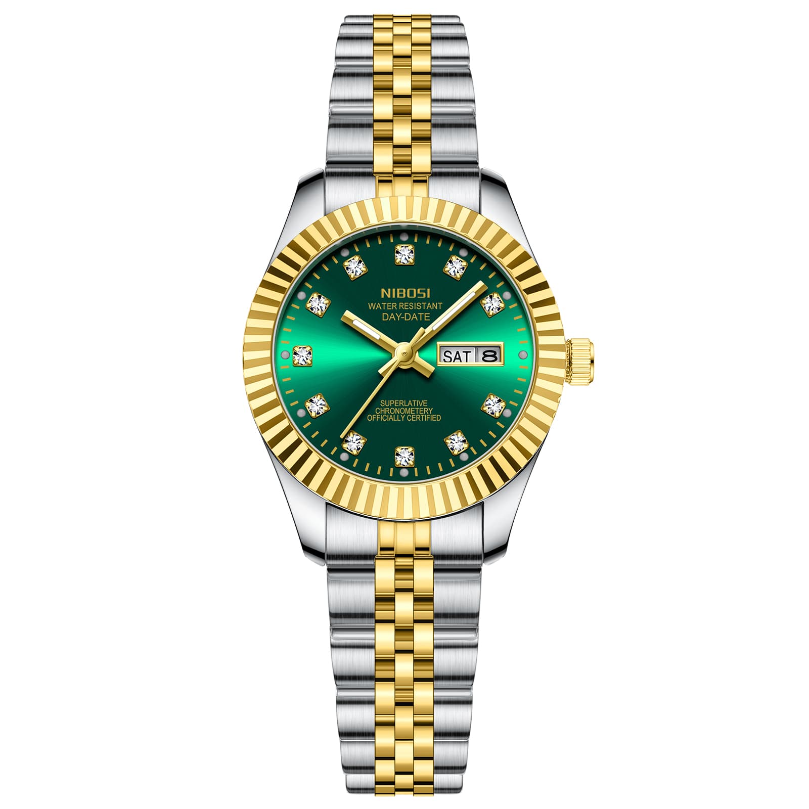 Nibosi Nibosi Millbury Day-Date Silver Gold Green
