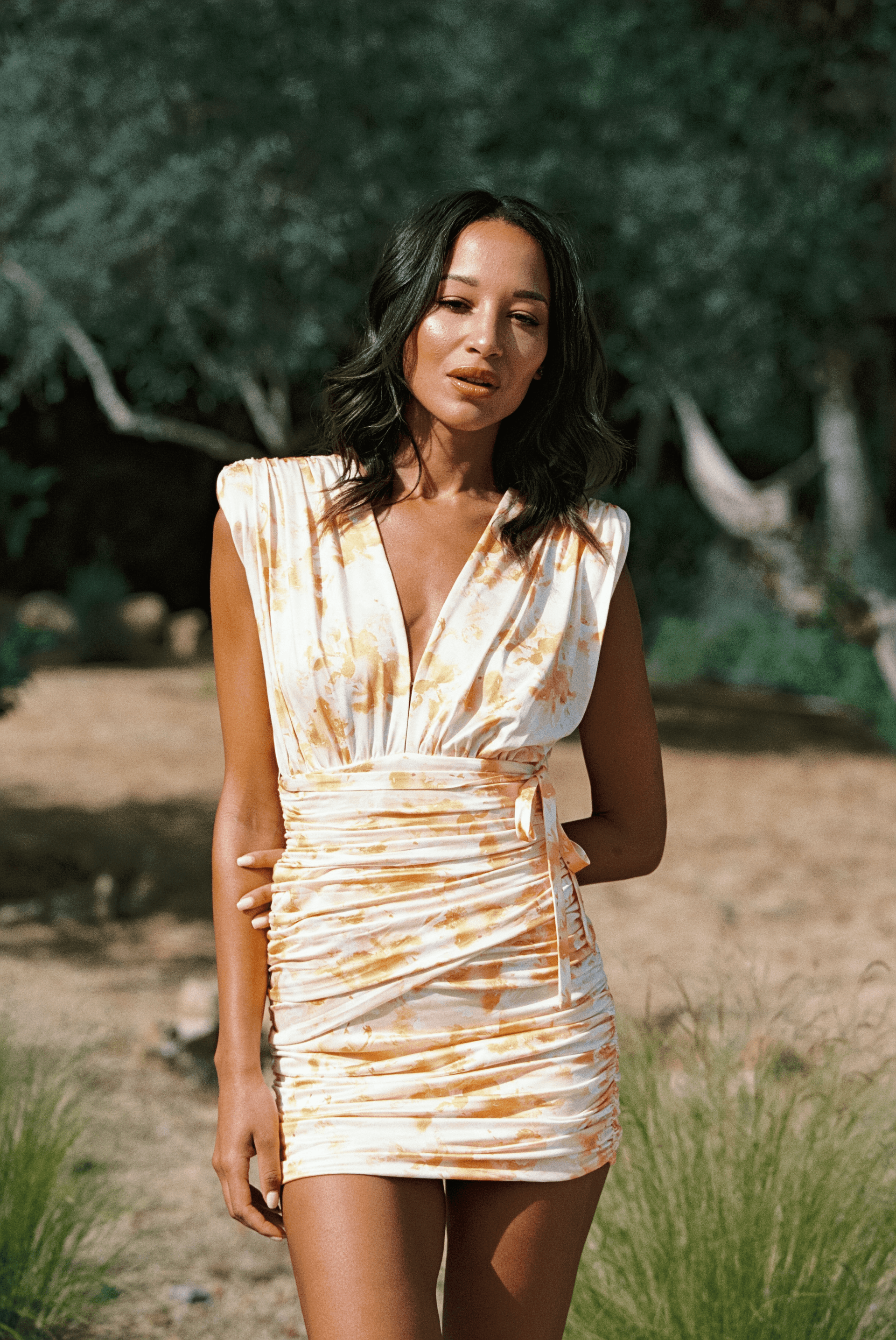 Kayani Luna Drape Mini Dress - Pale Lemony