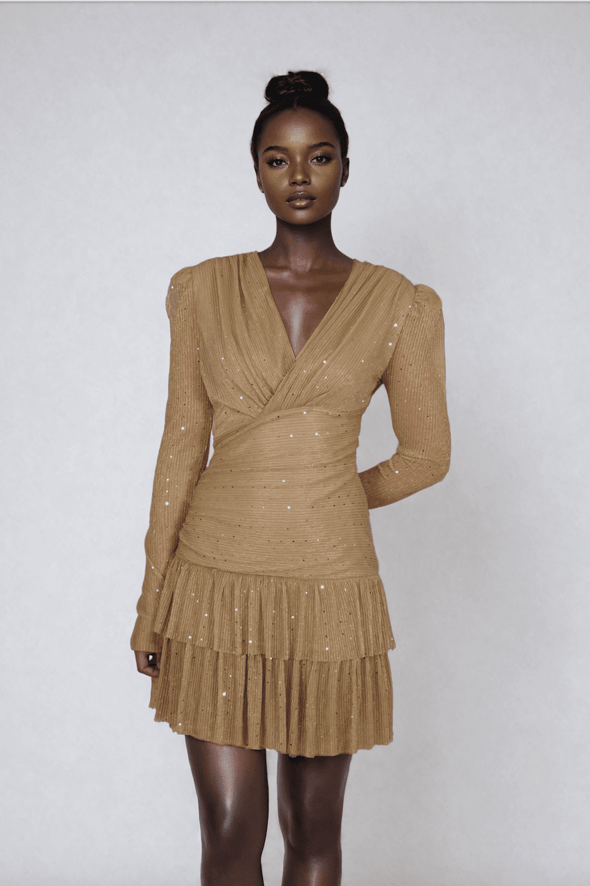Kayani Candice Mini Gown Dress - Glittering Golden