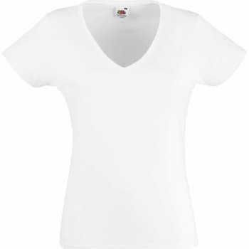 Fruit of the Loom Lady Fit Valueweight V-neck T Hvit bomull Small Dame