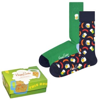Happy Socks Happy socks Strømper 2P Beer Gift Box Blå/Grønn bomull Str 36/40