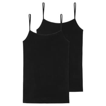 Schiesser 2P 95-5 Organic Cotton Spaghetti Top Svart økologisk bomull 46 Dame