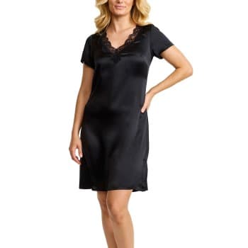 Damella Woven Silk Plain Nightdress Svart silke Large Dame