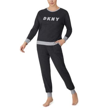 Dkny DKNY New Signature Long Sleeve Top and Jogger PJ Mørkgrå Large Dame