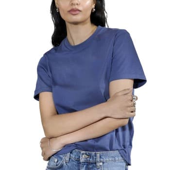 Bread and Boxers Crew Neck Regular Denimblå økologisk bomull Small Dame