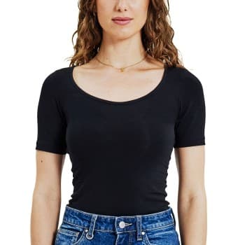 Bread and Boxers T-Shirt Scoop Neck Svart økologisk bomull Large Dame