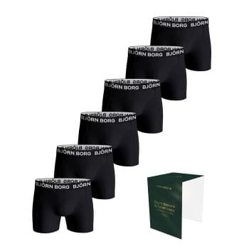 Björn Borg 6P Cotton Stretch Boxer And Toilet Case Svart bomull Large Herre