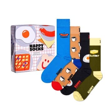Happy Socks Happy socks Strømper 4P Breakfast Gift Set Blå Mønster bomull Str 36/40