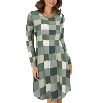 Lady Avenue Lady Avenue Bamboo Nightdress Long Sleeve Grønn/Rutet Medium Dame