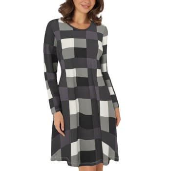 Lady Avenue Lady Avenue Bamboo Nightdress Long Sleeve Grårutet X-Large Dame