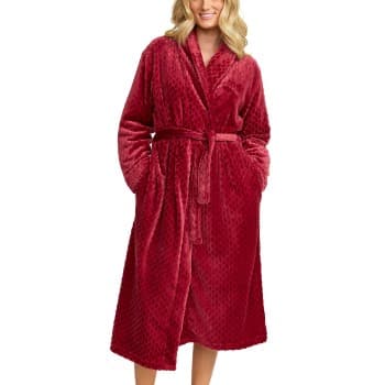 Damella Damella Jaquard Fleece Dressing Gown Rød polyester X-Large Dame