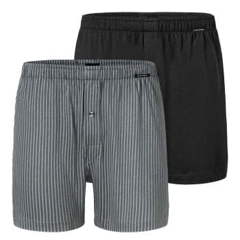 Schiesser 2P Long Boxershorts Svart/Grå bomull Medium Herre
