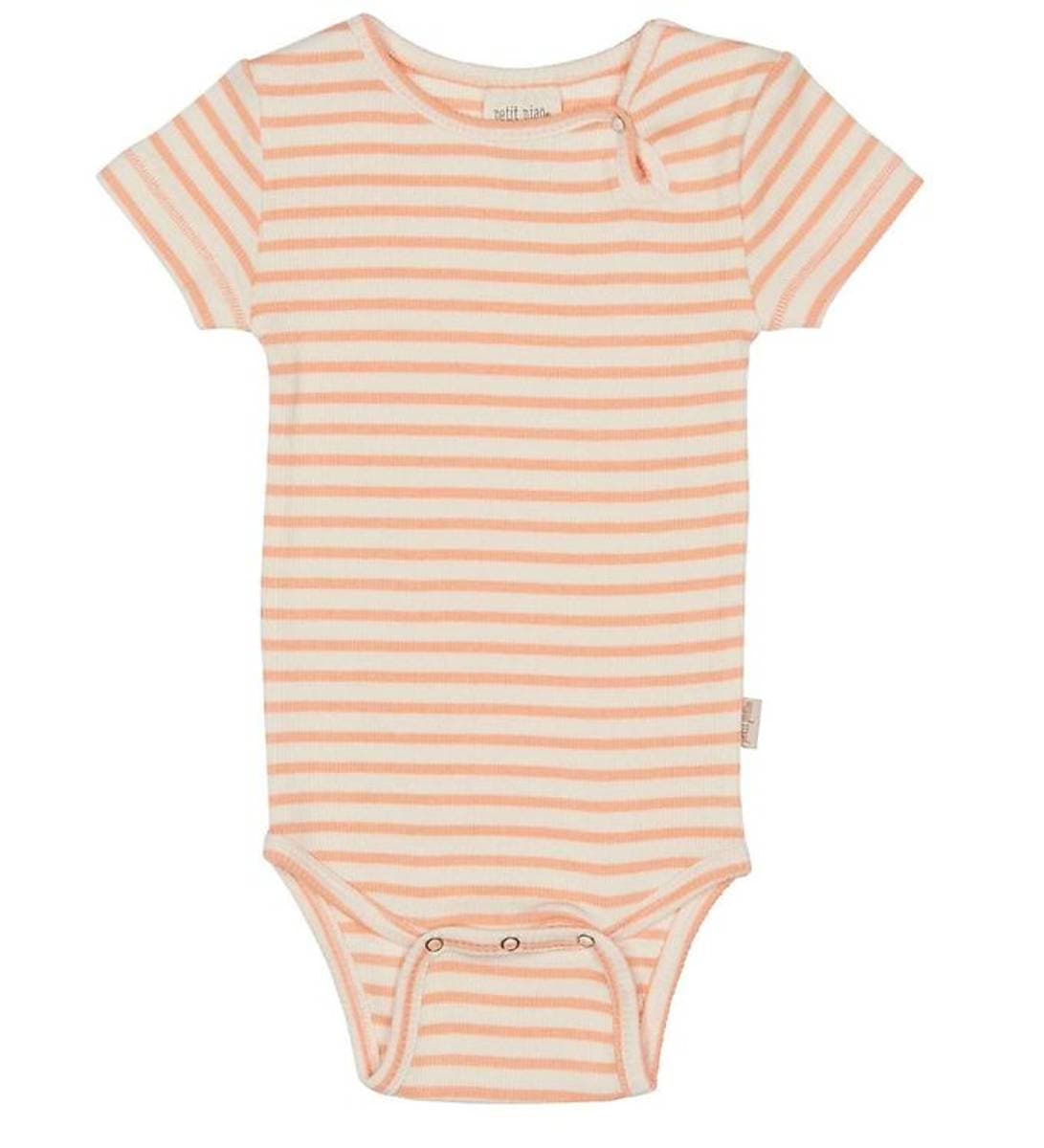 Petit Piao SS Stripete Modal Body, Peach Naught/Eggnog (68 / 6 mnd)