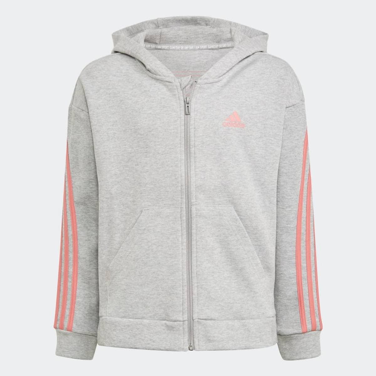 Grå Adidas 3-Stripes Zip Hettegenser (170 / 15-16 år)