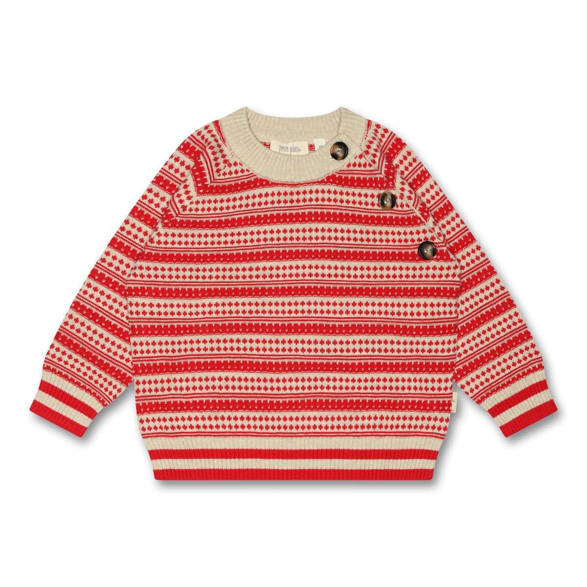 Petit Piao Petit Piao O-Neck Light Nordic Knit Sweater Off White/Bright Red (98 /3 år)