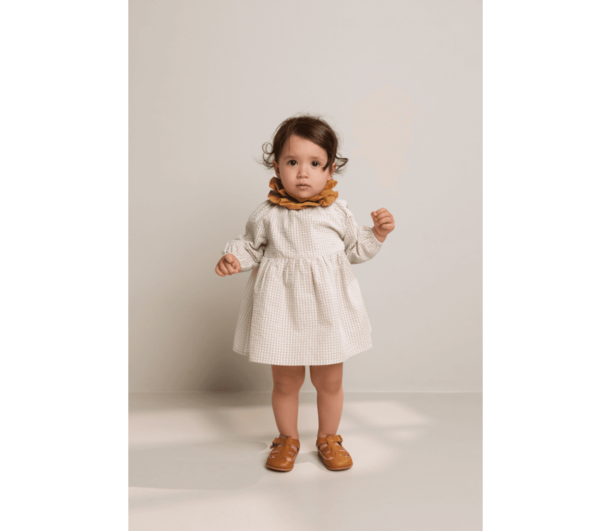 MarMar Kjole Dawson Cotton Seersucker Grey Sand Gingham (86 / 1,5 år)