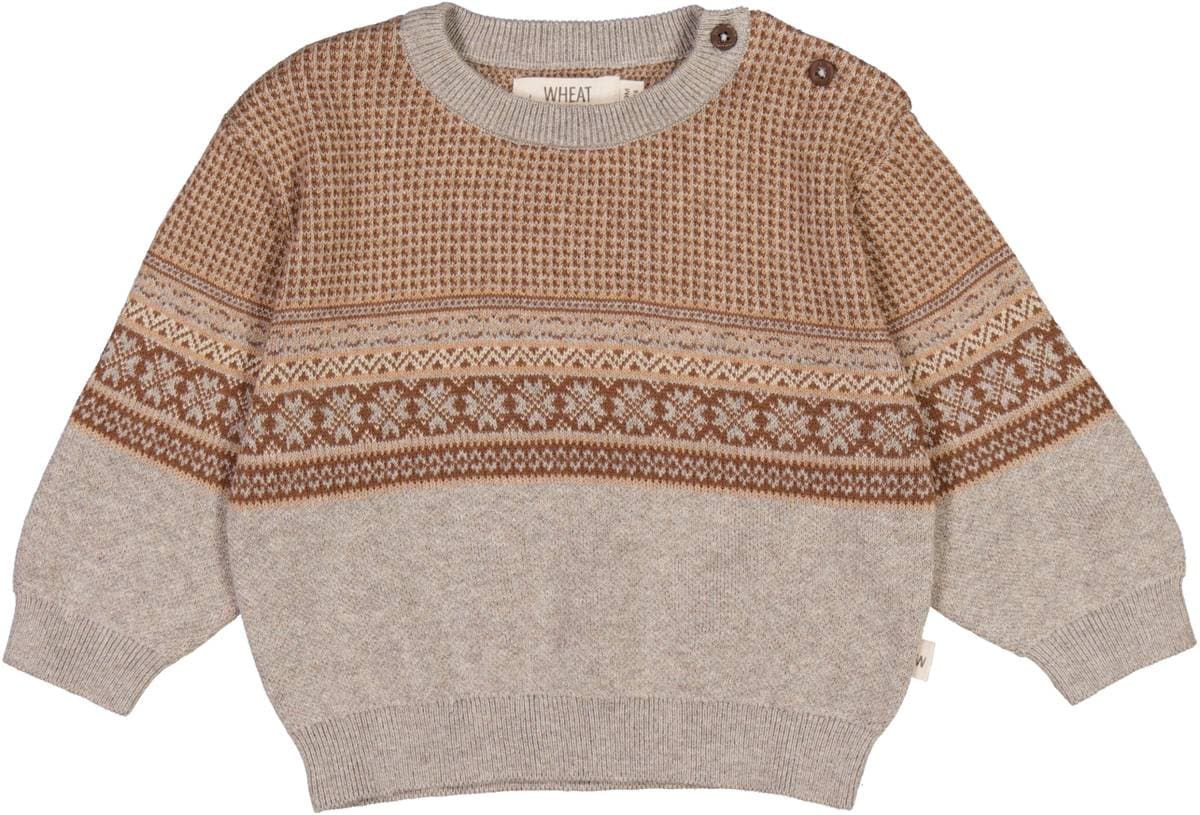 Wheat Jacquard Pullover Elias Warm Grey Melange Baby (74 / 9 mnd)