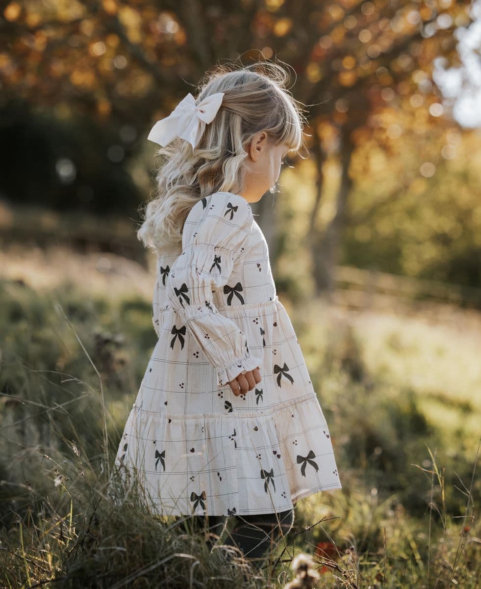 Fliink Bow Ls Dress Light Woven Sandshell Aop. (98 /3 år)