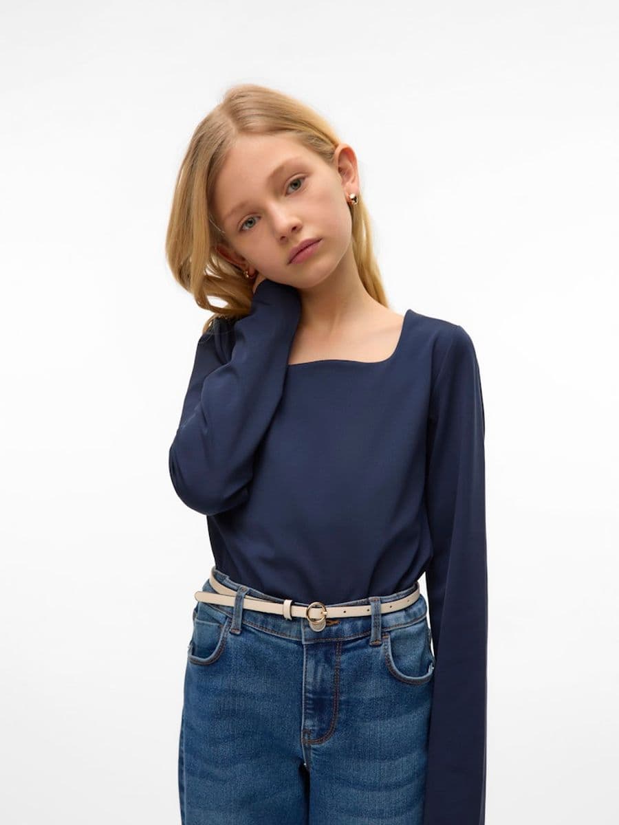 Vero Moda Girl Million topp firkantet hals lang erm blå (158/164)