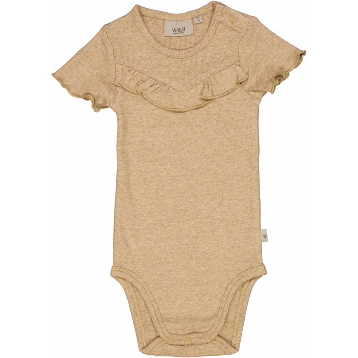 Sand Melange Wheat Rib Ruffle SS Body (74 / 9 mnd)