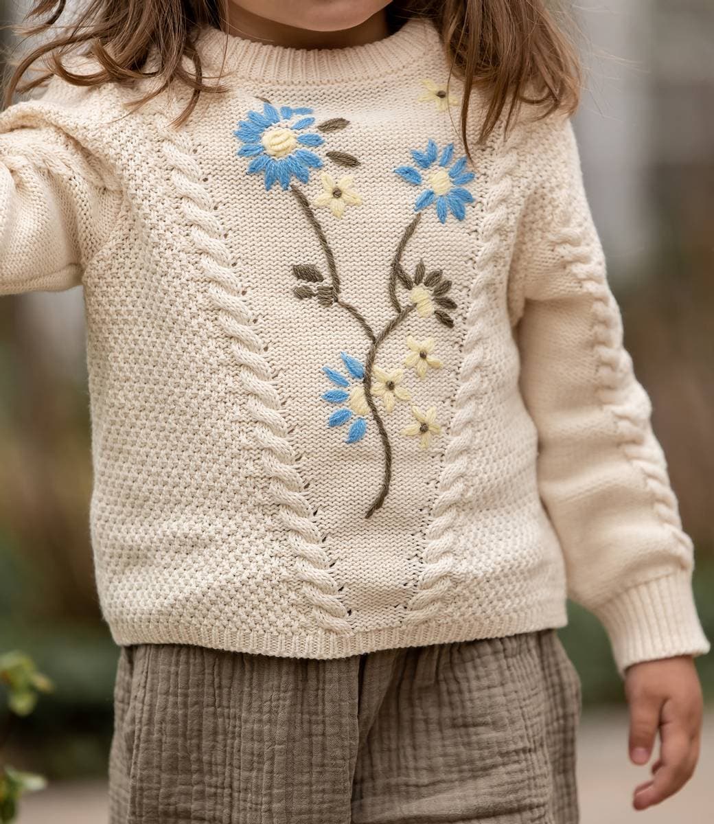 Fliink Fliink Flower Embroidered Pullover Sandshell (98 /3 år)