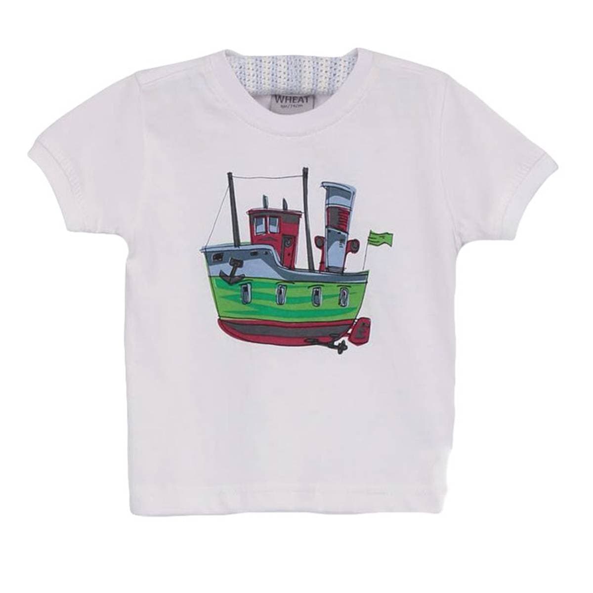 T-shirt Wheat Fishing Boat White (68 / 6 mnd)