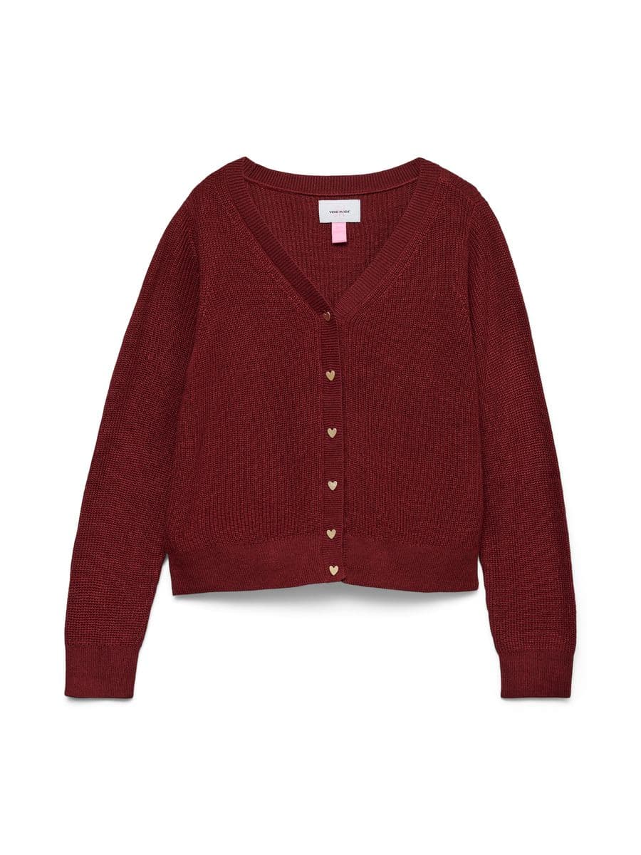 Vero Moda Girl Newlex cardigan hjerter V-hals vinrød (158/164)