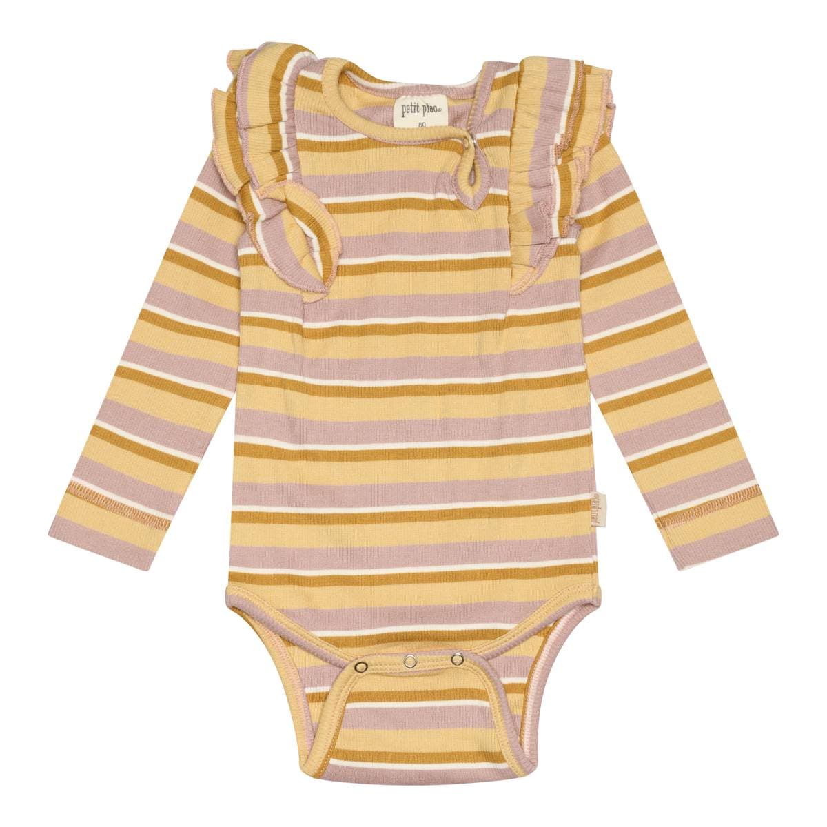 Petit Piao Petit Piao Body Modal Max Striped Frill Adobe Rose/Yellow Corn/M (80 / 1 år)