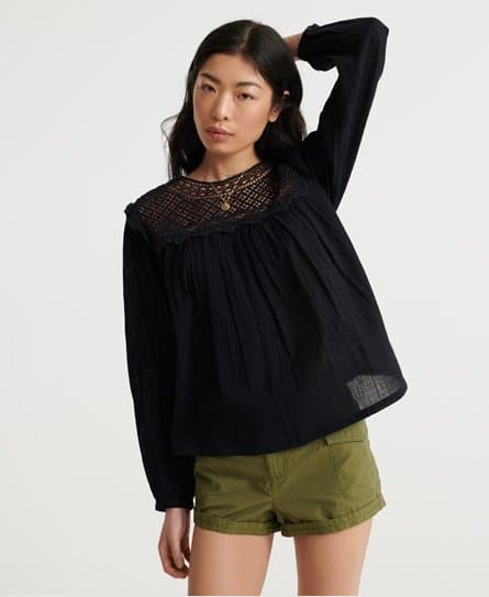 Superdry Superdry Ellison-topp med lange ermer og blonder