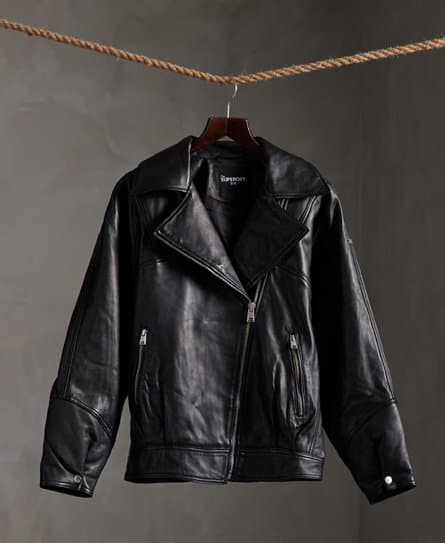 Superdry Superdry Edit Hybrid-bikerjakke i skinn