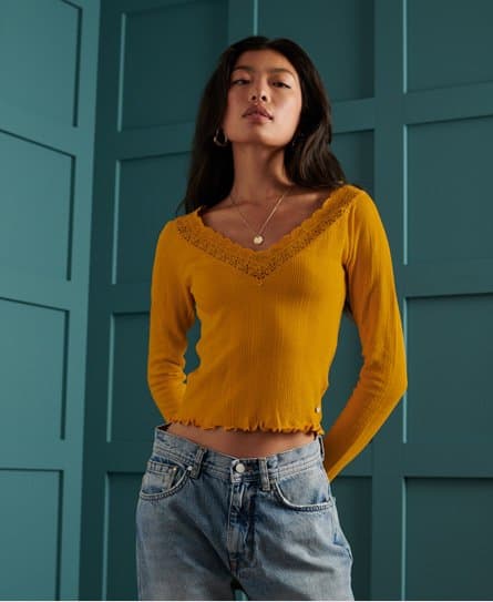 Superdry Superdry Langermet Pointelle-topp med blonder