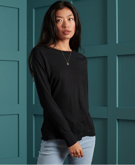 Superdry Superdry Langermet slubbtopp med brodert fald