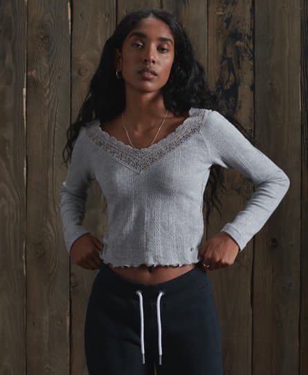 Superdry Superdry Langermet Pointelle-topp med blonder