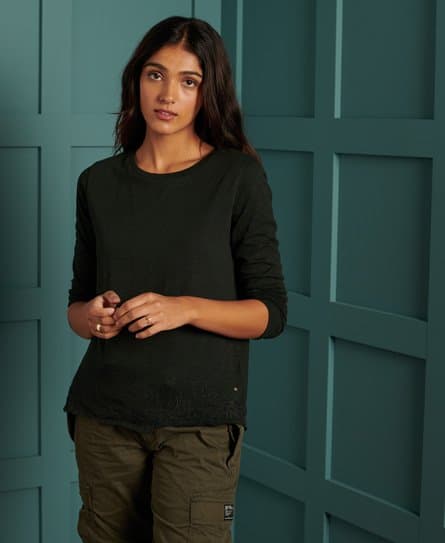 Superdry Superdry Langermet slubbtopp med brodert fald