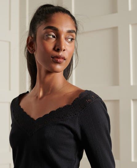 Superdry Superdry Langermet Pointelle-topp med blonder