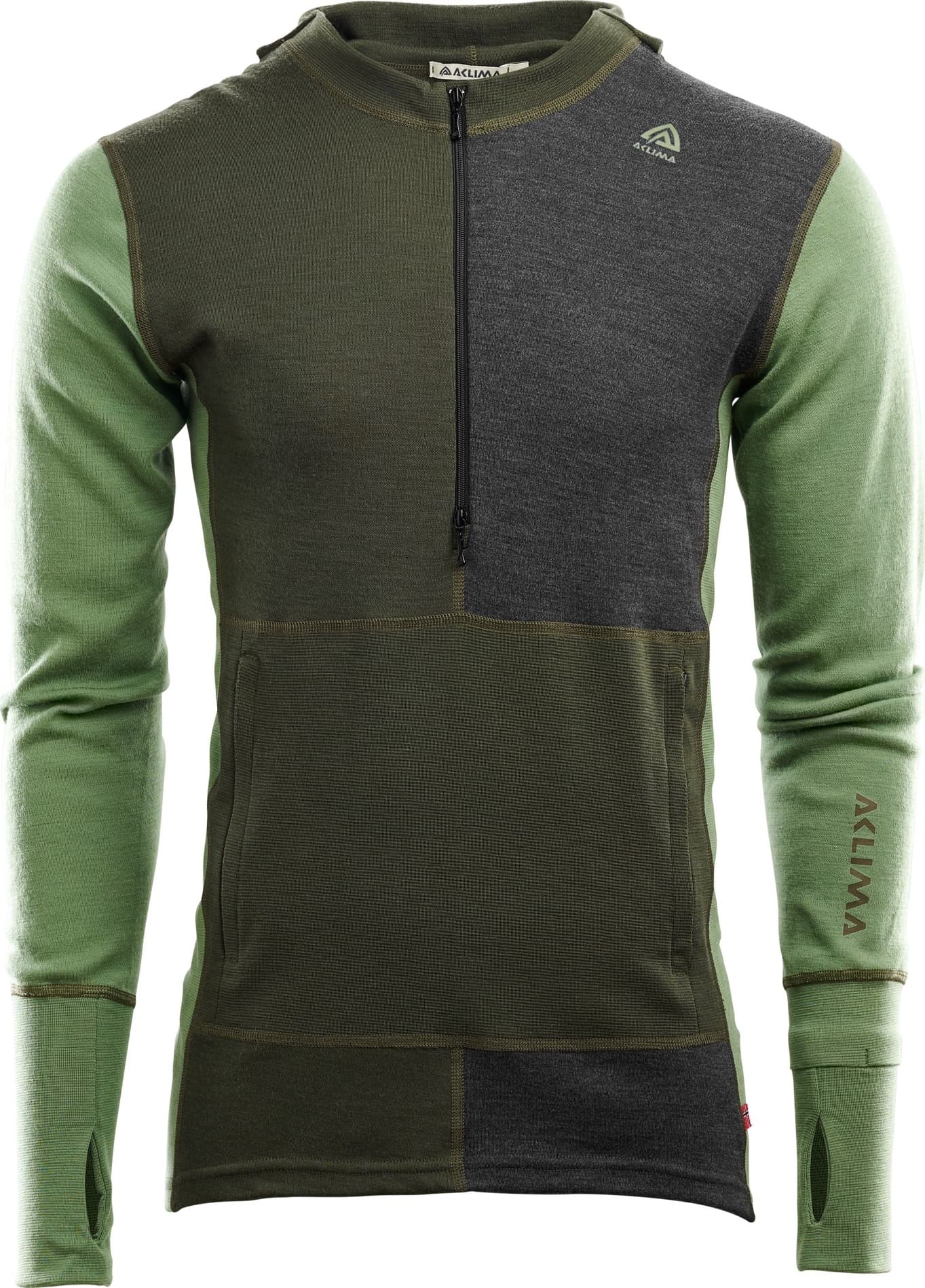 Aclima Aclima Men's WarmWool Hoodsweater with Zip Olive Night/Dill/Marengo