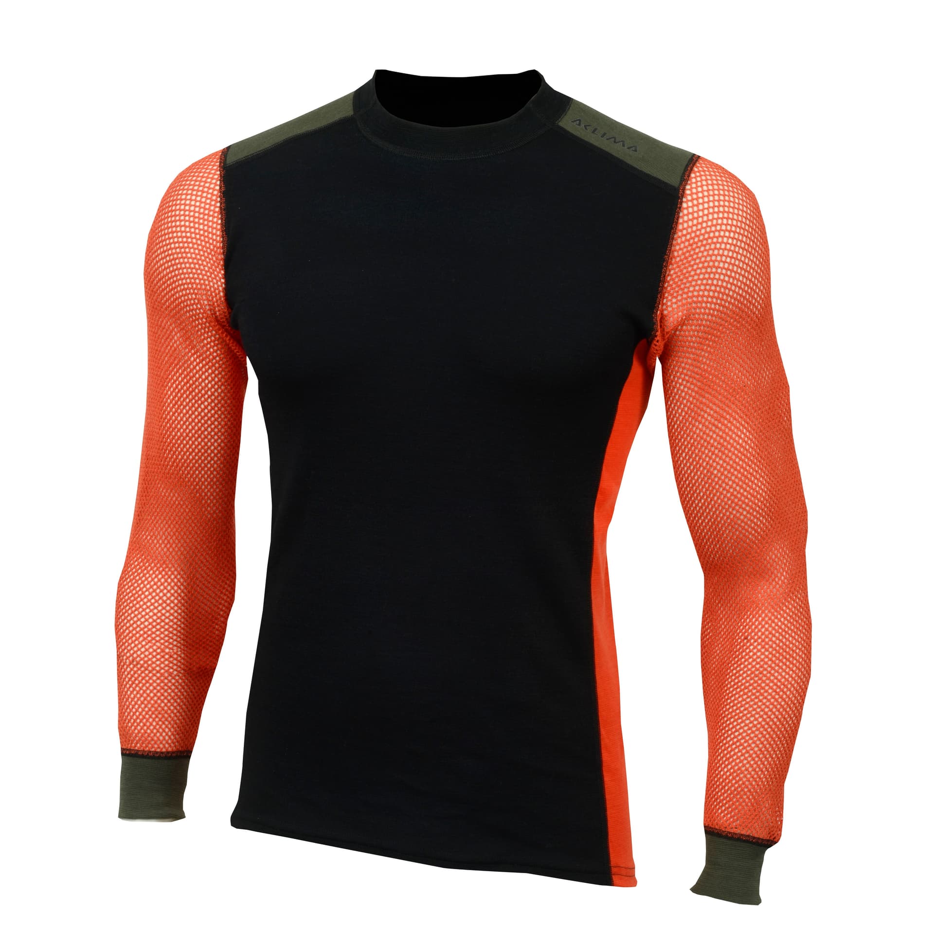Aclima Aclima Men's WoolNet Hybrid Crew Neck Jet Black/Poinciana/Olive Nigh