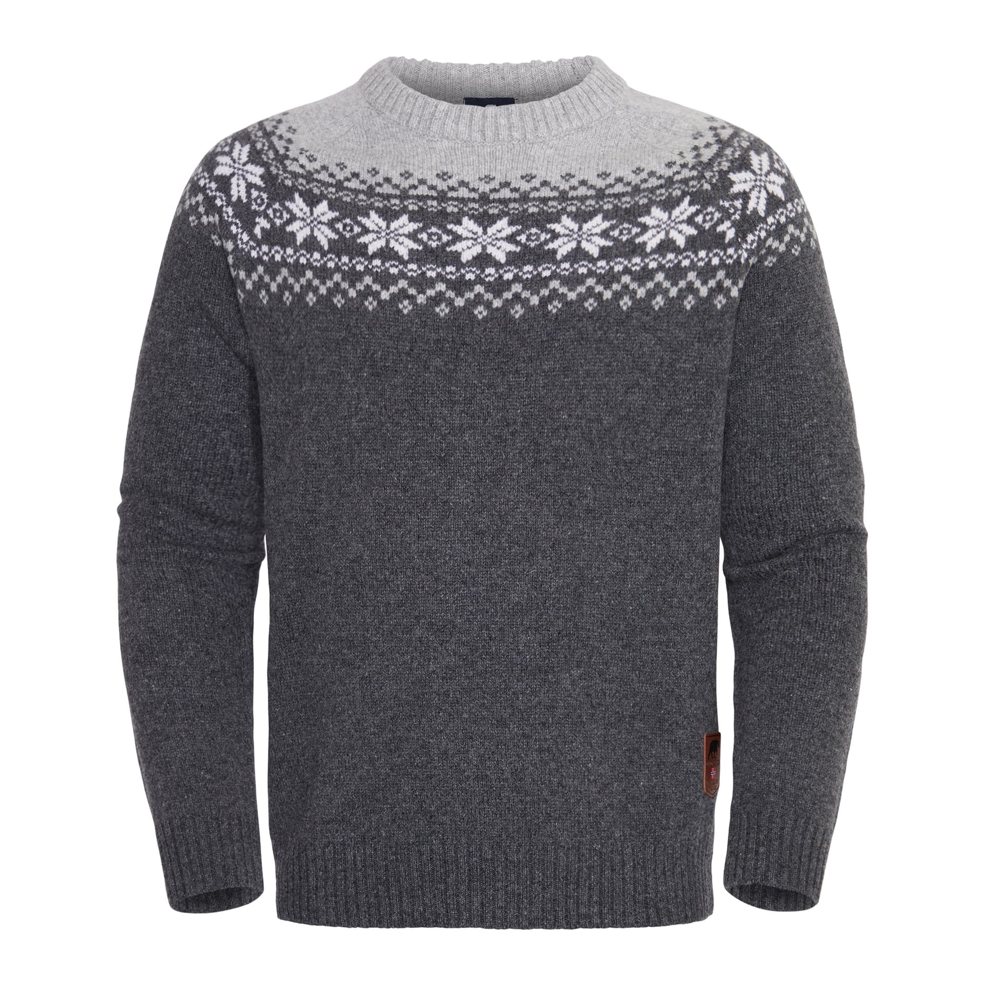 Gridarmor Gridarmor Men's Snøkrystall Round Neck Ullgenser Dark Grey/Light Grey/White