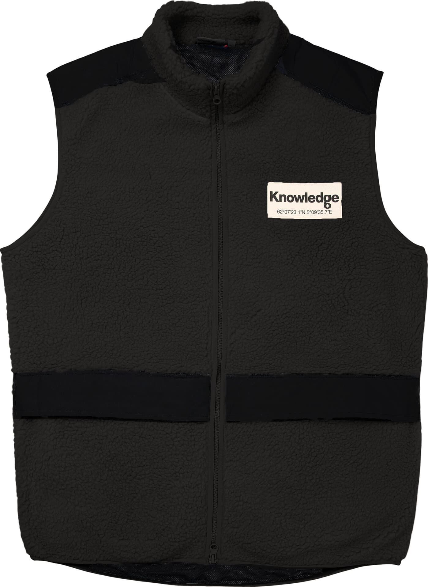 Knowledge Cotton Apparel Men's Teddy Fleece Hood Vest With Rib Stop In Contrast Color Black Jet