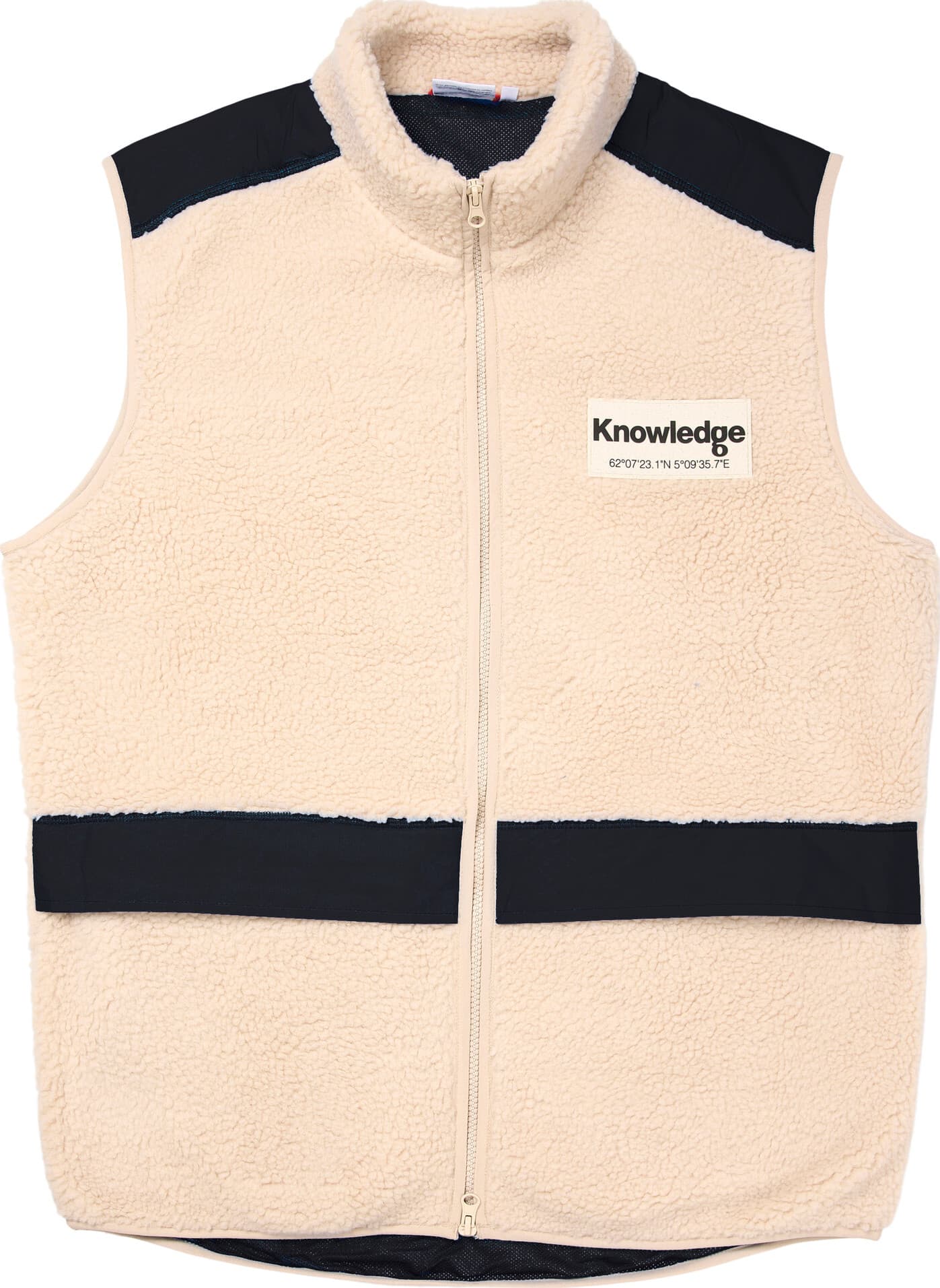 Knowledge Cotton Apparel Men's Teddy Fleece Hood Vest With Rib Stop In Contrast Color White