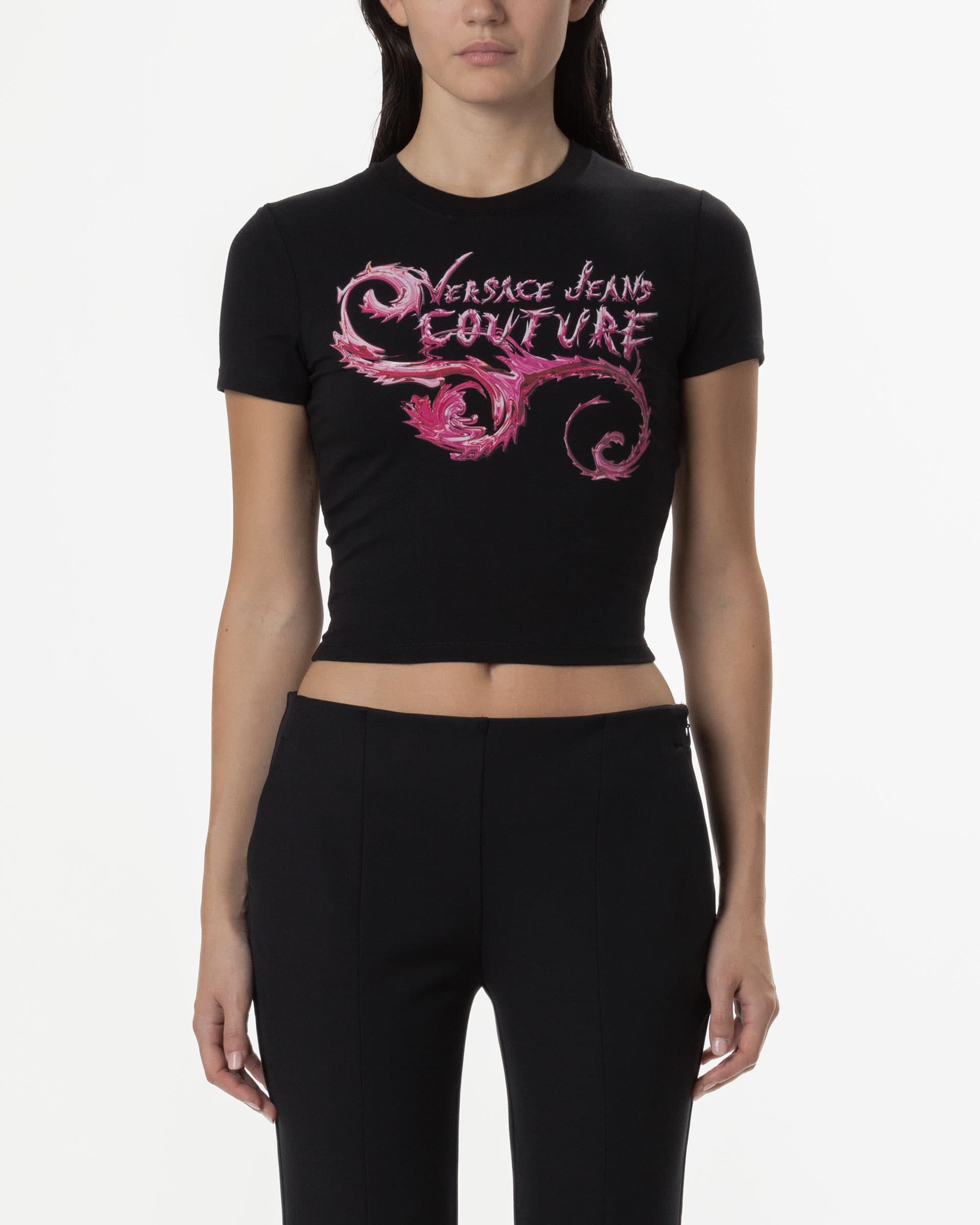 Versace Jeans Couture T-shirt Cropped Versace Jeans Couture 77HAHC00 Preto